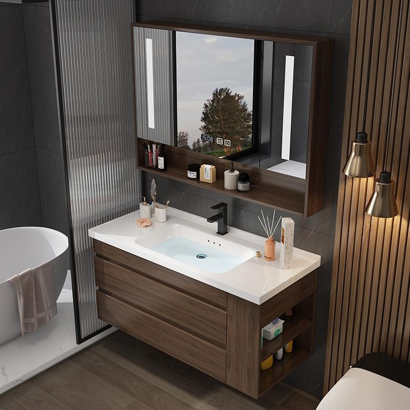 New Chinese-Style Solid Wood Ceramic Basin Bathroom Cabinet with Smart Mirror Cabinet Combination, Bathroom Sink, Washbasin Cabinet, Washstand New Chinese-Style Solid Wood Ceramic Basin Bathroom Cabinet with Smart Mirror Cabinet Combination, Bathroom Sink, Washbasin Cabinet, Washstand