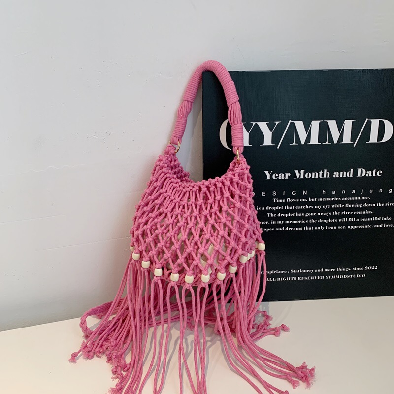 Cross-Border Retro Bohemian Ethnic Style Woven Hollow-Out Tassel Bag Handbag Fashionable and Stylish Holiday Beach Bag