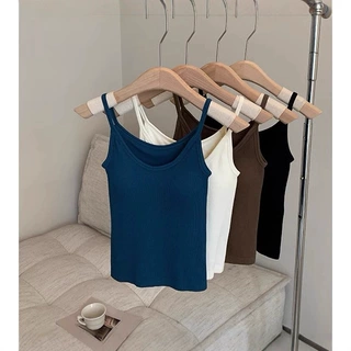 舒服好穿优可丝面料 修身吊带背心女夏季外穿带胸垫无袖上衣批发
