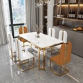 轻奢简约后现代大理石餐桌椅组合长方形家用小户型不锈钢岩板餐桌