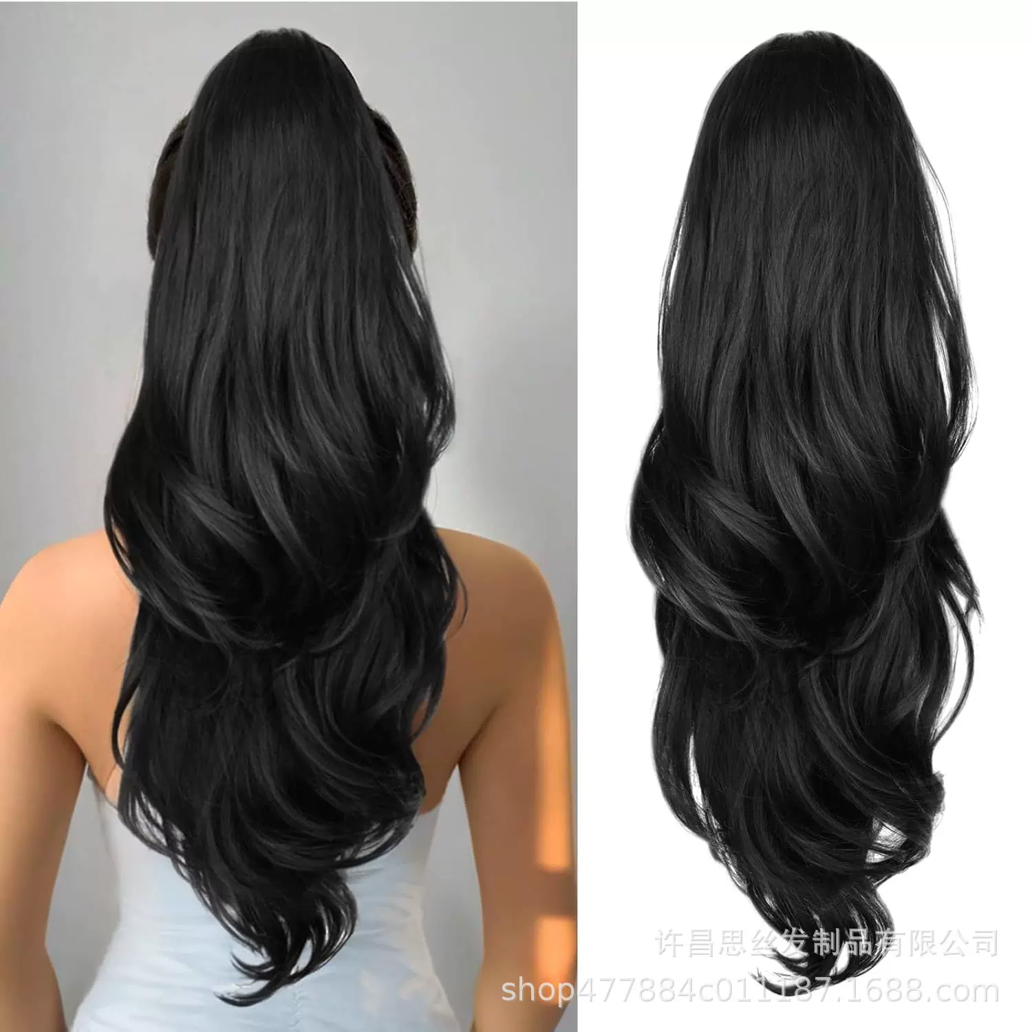 欧美假发大波浪马尾 长卷发抽绳式化纤高温丝马尾辫wigs ponytail