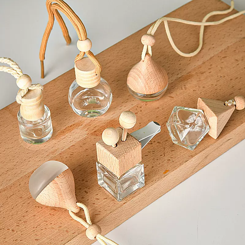 木质瓶盖带挂绳挂饰后视镜摆件香薰瓶玻璃香水瓶创意车载精油瓶子