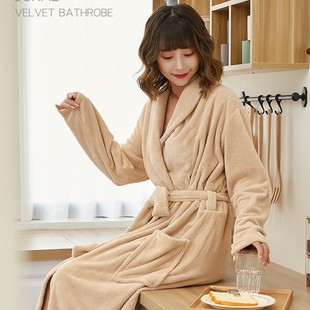 Bathrobe Coral Velvet Long Thickened Unisex Nightgown Soft and Absorbent Home Beauty Salon Hotel Plain Bathrobe
