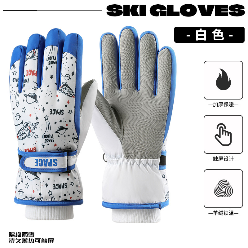 卸売子供用漫画柄滑り止め手袋、裏起毛厚手保温手袋、アウトドアスポーツ防水滑り止めスキー手袋