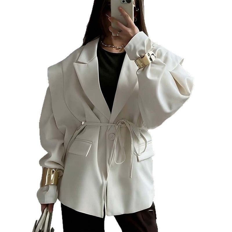 2026 nuevo verano de ropa de mujer Europa y América comercio exterior ropa de mujer elegante viaje de color sólido lazos trajes de cuello chaqueta de verano