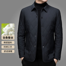 桑蚕丝棉衣男外套2025冬季新款中年商务休闲薄款菱格棉袄纯色棉服