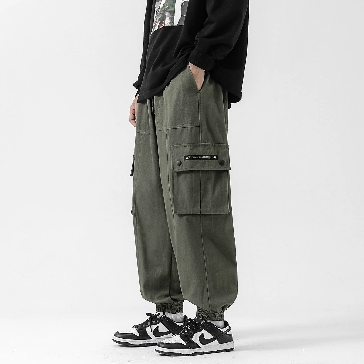 Корейские прямые свободные многокарманные брюки ручной работы