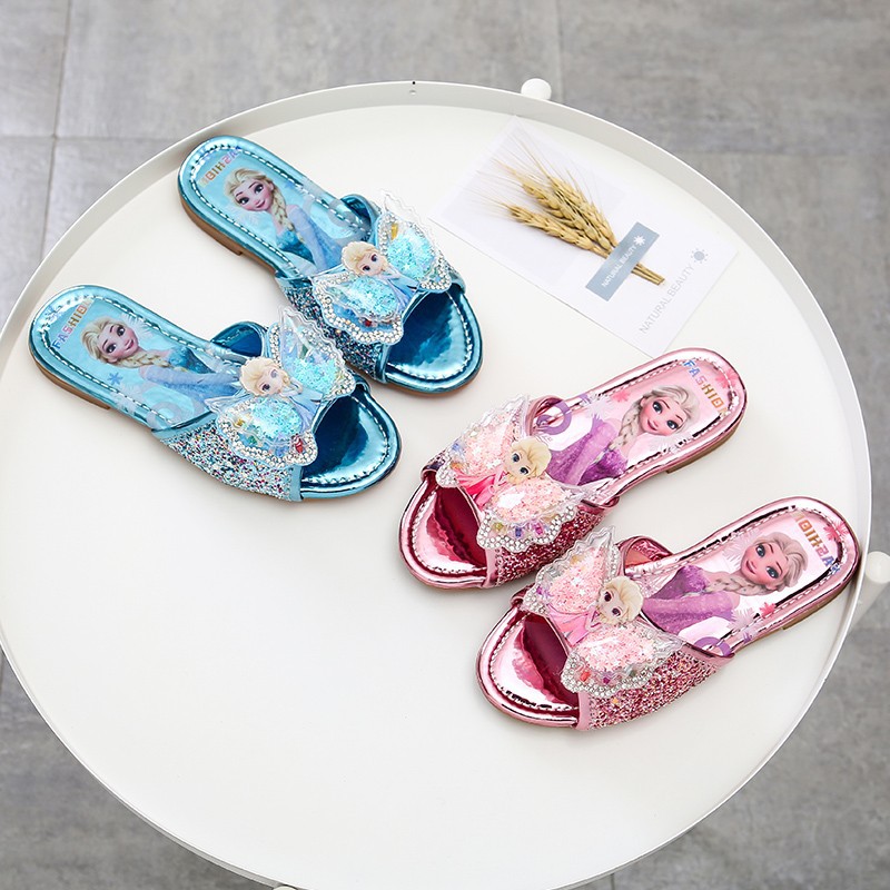 Girls Slippers Cute Children's Elsa Princess Shoes 2025 Summer Sandals Baby Frozen Outerwear Home