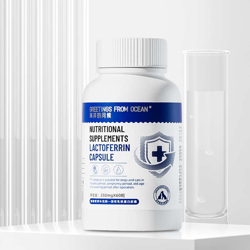Saludos del océano Cápsulas de lactoferrina Suplementos nutricionales para gatos Inmunoproteína de calostro para gatos y perros 60 cápsulas