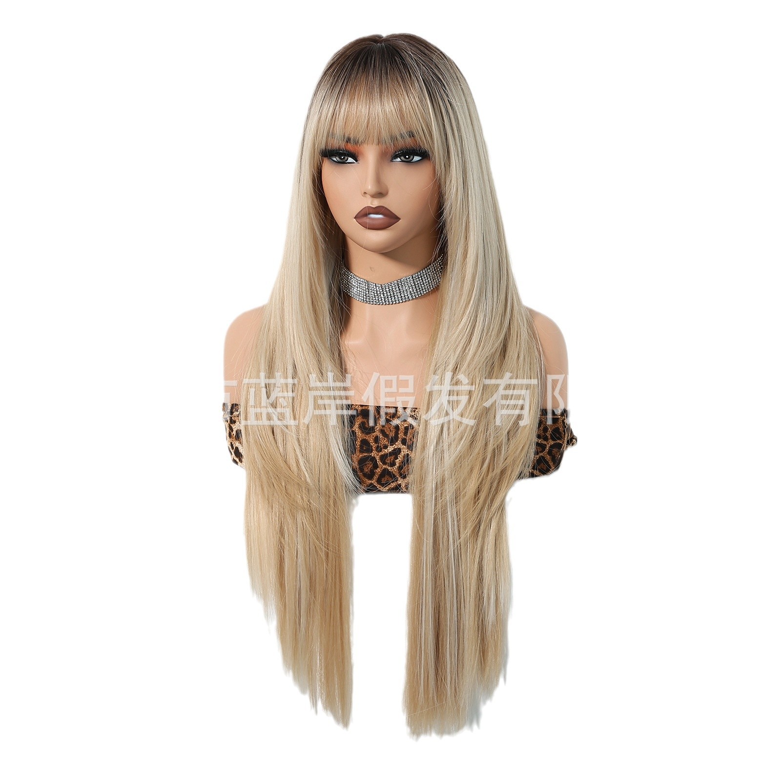 Transfronterizo nueva pelucca de mujer gradiente dorado rasguño dorado 30 pulgadas cabello recto largo cubierta de cabeza