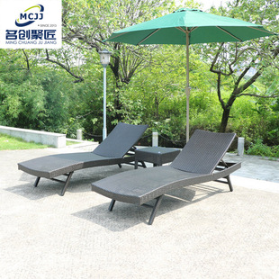 Beach Chair Villa Courtyard Swimming Pool Leisure Iron Plastic Rattan Bed Rattan Outdoor Lounge Chair Ready-Made Combination
