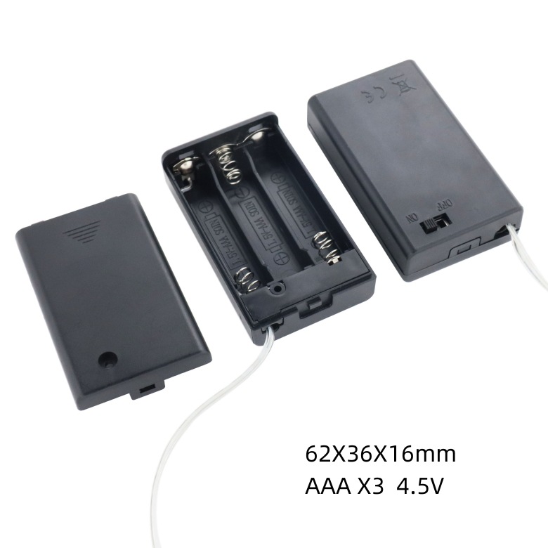 3节7号电池盒 4.5V带开关电池盒 铜线灯电池盒 三节七号AAA电池盒