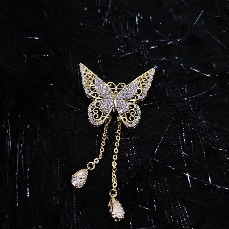 Schmetterling Brosche Mit Strass Und Quaste Edel Elegant_voghion.com