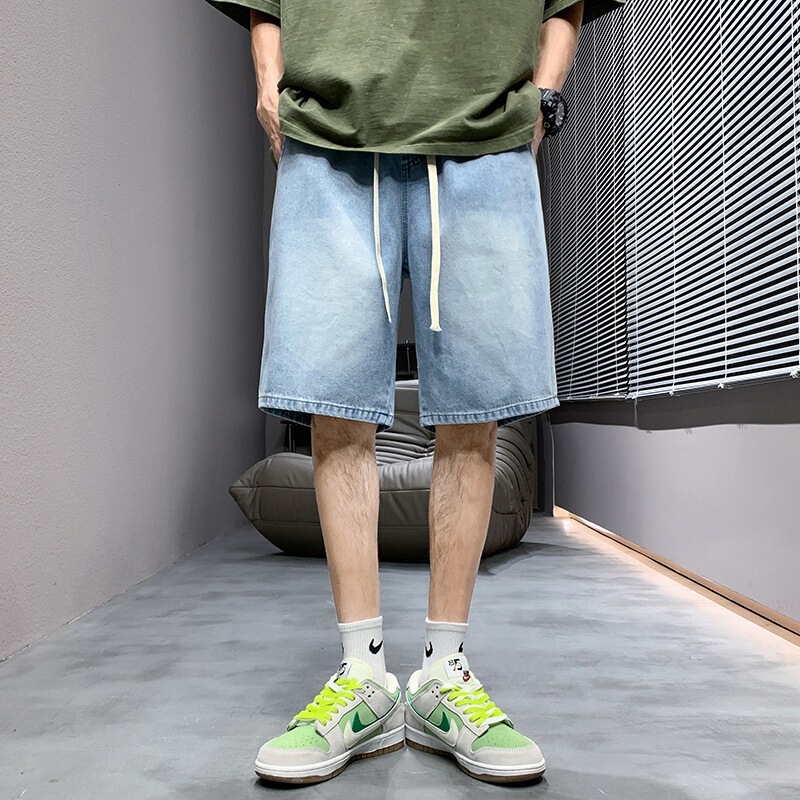 Denim Shorts Men's Light-colored Summer Thin Trendy Brand Straight Loose Denim Mid-length Pants Casual All-match Pants Washed Pants