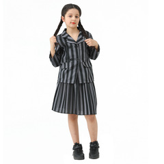 Adams Family cosplay costumes Wednesday Adams printed dress cosplay