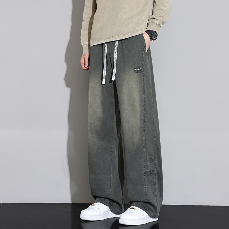 Jyf-2606 Retro High Street Wide-Leg Pants New American Style Drawstring Spliced Wide-Leg Jeans