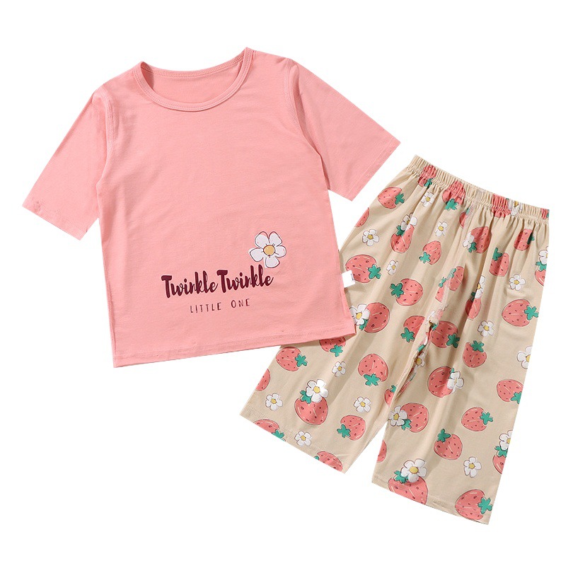 Pijamas delgados de verano para niños Tencel traje recortado para niños medianos y grandes ropa para el hogar para Bebés Ropa de aire acondicionado de verano para niñas