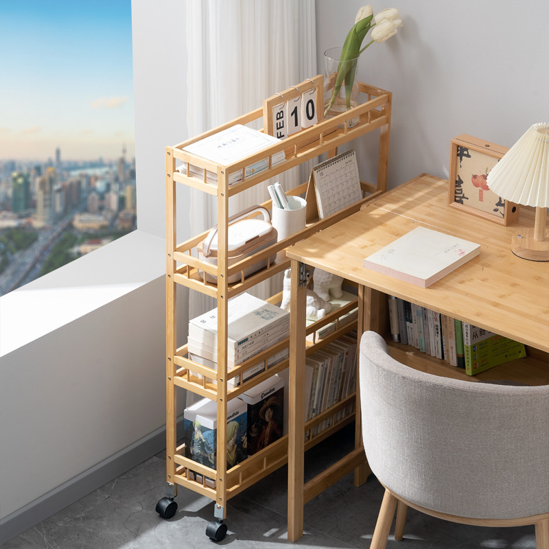 Movable Bookshelf Storage Rack Floor-Standing Desk Trolley Book Storage Rack with Wheels Children's Reading Bookcase