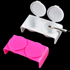 マニキュアクリスタルネイル彫刻用2穴クリスタルカップ、クリスタル液体カップ、ダブルカップ、プラスチック2コンパートメントクリスタルカップ、ダブルシートカップ