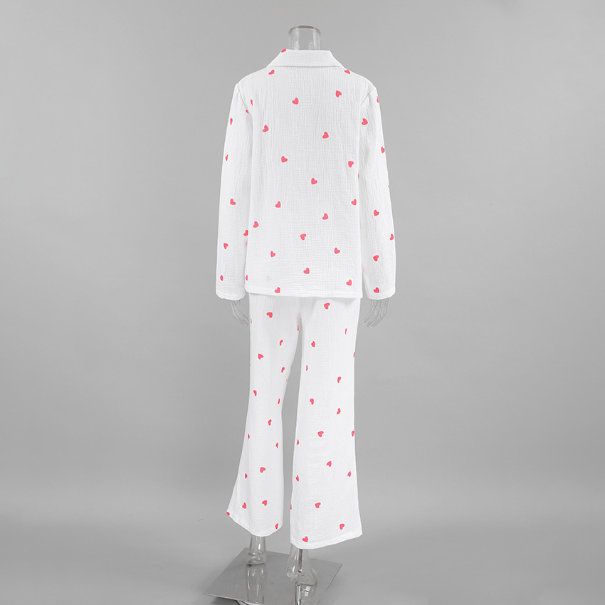 Maison Dormant Femmes Décontractée Sucré Forme De Cœur Coton Ensembles De Pantalons Pyjama Ensembles display picture 3