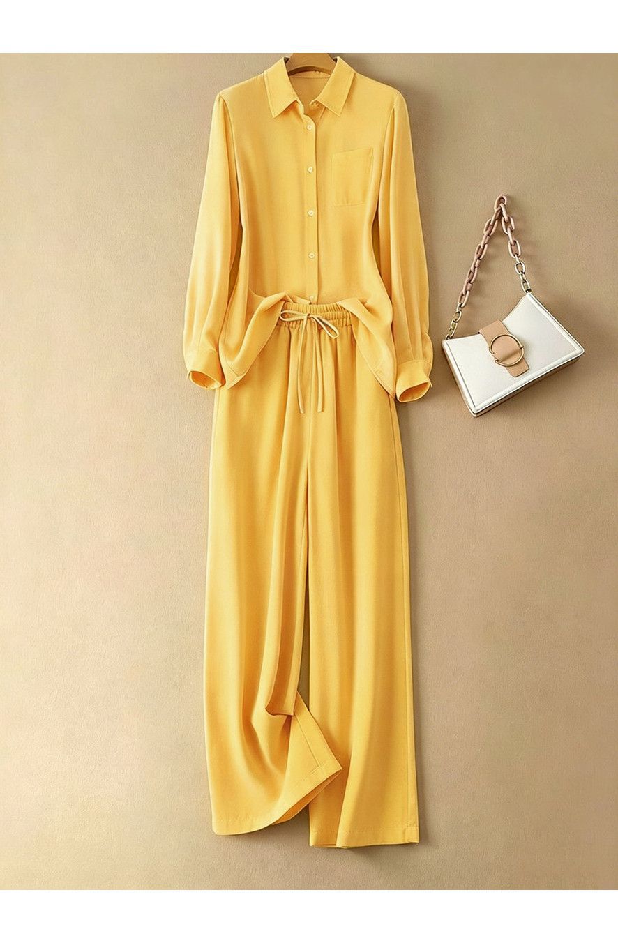 Damen Sommer Set Aus Baumwoll-leinen Bluse Und Hose Elegant_voghion.com