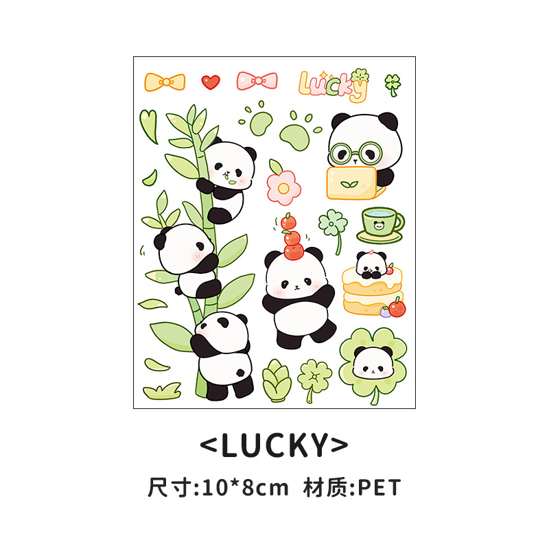 Pegatinas de panda de dibujos animados, lindas, de PET, impermeables, transparentes, para decoración de diarios, collage, botellas de agua, fundas de teléfono.