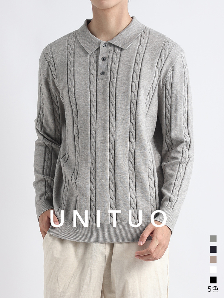 Polo de cuello a rayas de torsión para hombre lujo ligero de manga larga de alto nivel de negocios casuales suéter de punto para hombre