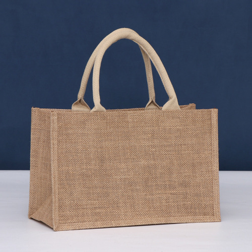 Wholesale Shopping Gift Jute Bags Advertising Promotional Yellow Hemp Bags Linen Storage Handheld Bags with Logo Printing