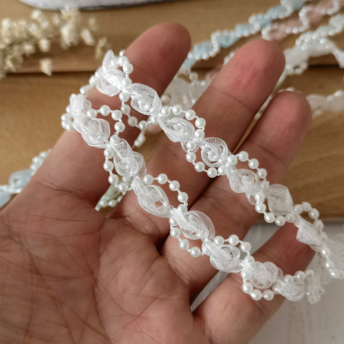 Rose yarn woven pearl trim lace accessories clothing fabric pillow decoration baby clothes curtain decoration lace