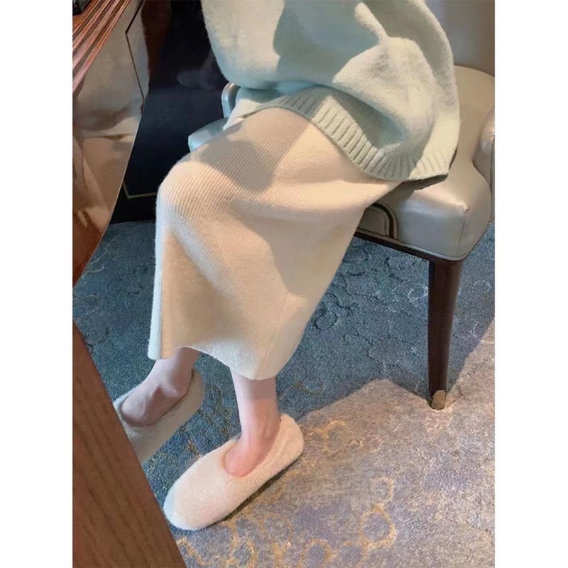 高级感软糯羊毛针织半身裙女秋冬季中长款直筒包臀裙高腰a字裙子|undefined