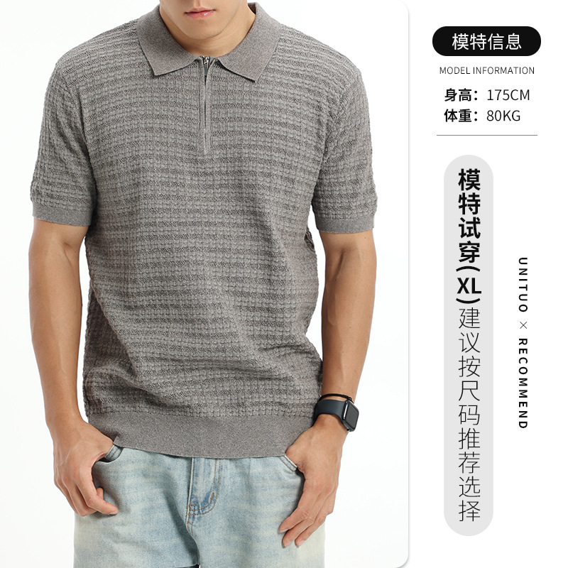 Cross-border hombre antiguo estilo de hielo de alto nivel camiseta de polo de punto de seda de hielo de verano con solapa de negocios de ropa casual de hombre blusa
