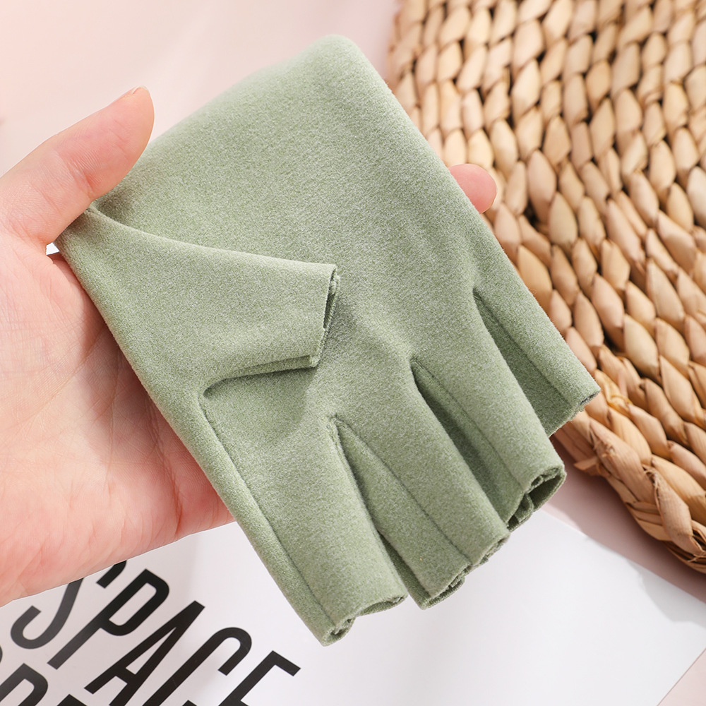 Guantes de medio dedo cálidos Otoño e Invierno pantalla táctil dedo abierto a prueba de frío lindo estudiante dama teclado guantes de terciopelo de cinco dedos