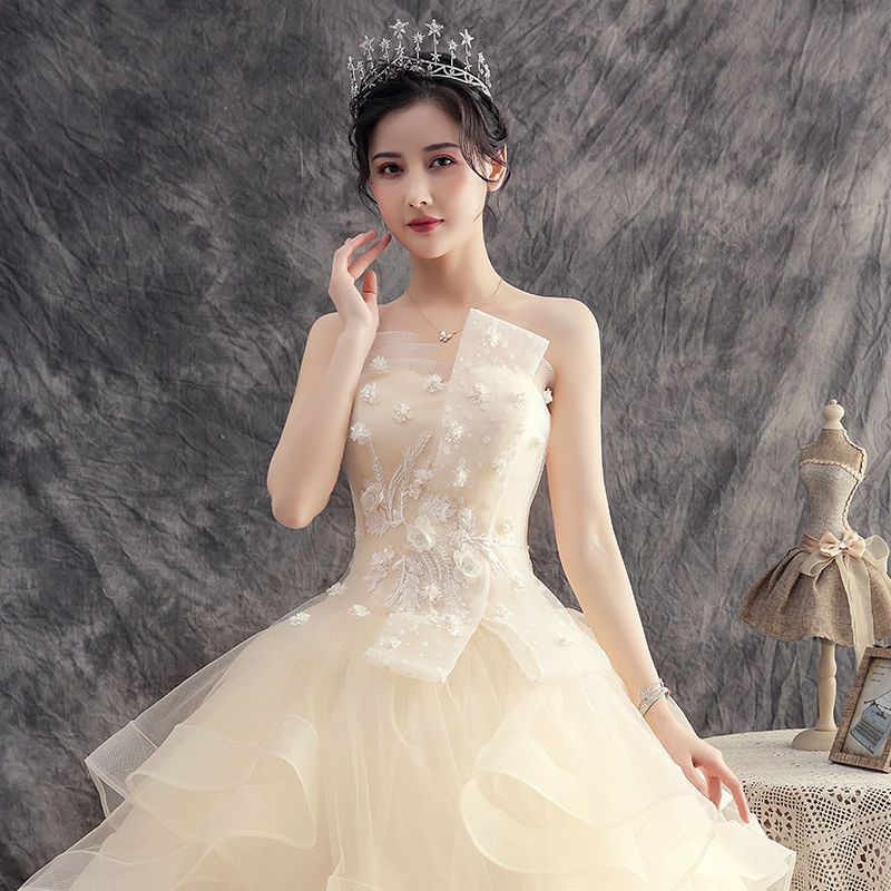 2025 New Wedding Simple Gown Bride Strap Short Petite Mori Style Travel Photo Shoot Bridesmaid Dress_voghion.com