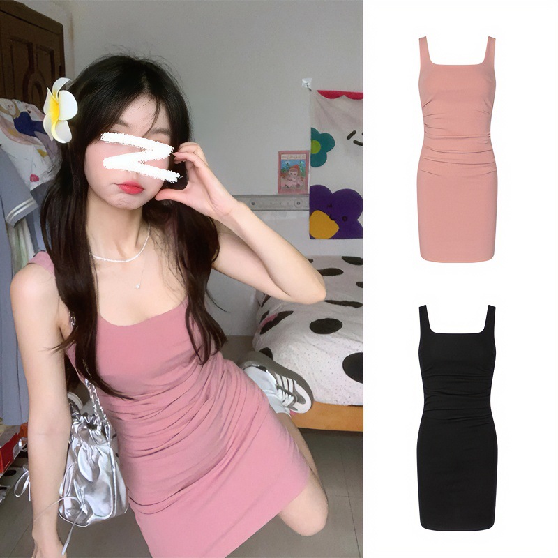 (2개) 국경 간 동남아시아 알몸 핑크 짧은 치마 광장 칼라 뜨거운 소녀가 엉덩이 스커트 허리 조끼 원피스