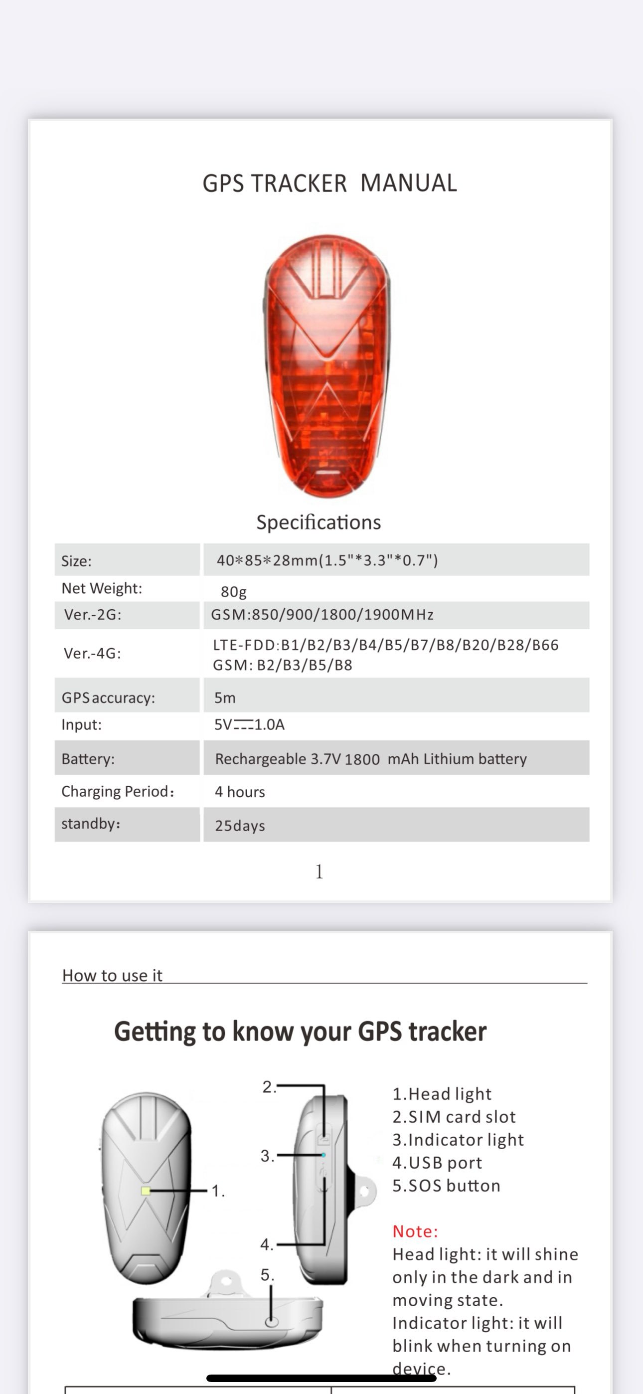 4Gtk906 Locator Bicycle Tail Light Anti-Theft Anti-Lost Waterproof Long Standby Global Version