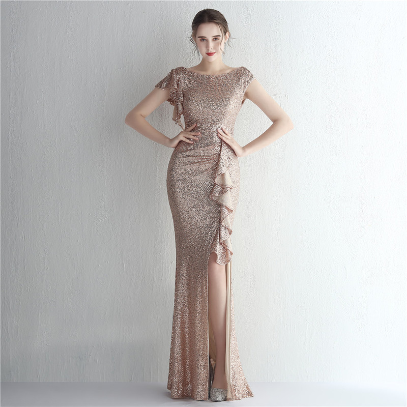 19003# Sequin Bead Celebrity Banquet Elegant Split Long Sequin Aura Queen Dinner Fishtail Dress