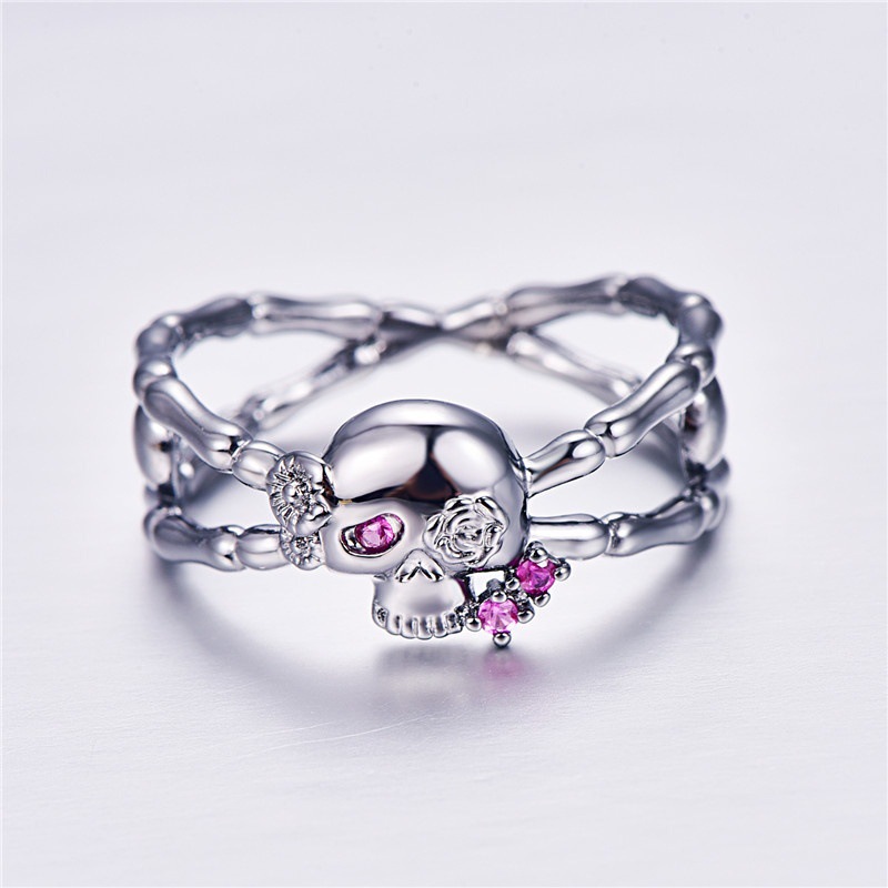 1 Piece Quantity Daily, Street Occasion Punk Cool Style Skull Alloy Plating Inlay Rhinestones Halloween Women'S Rings