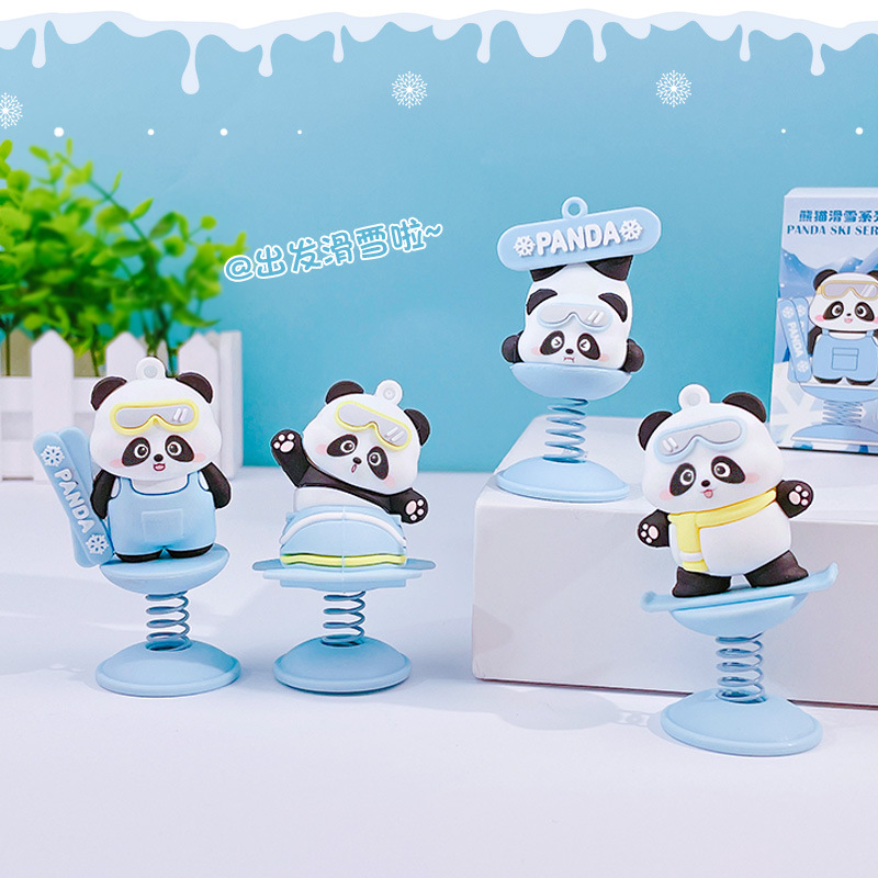 Cartoon Panda Ski Rocking Car Decoration Ornaments Cute Decompression Doll Hand-held Desktop Decoration Small Gifts