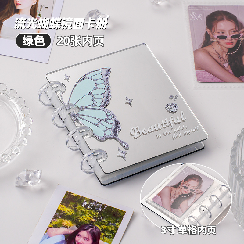 Nuevo estilo streamer Butterfly Mirror Acrílico One Palace Card Book Álbum Polaroid de 3 pulgadas Libro de almacenamiento de tarjetas pequeñas