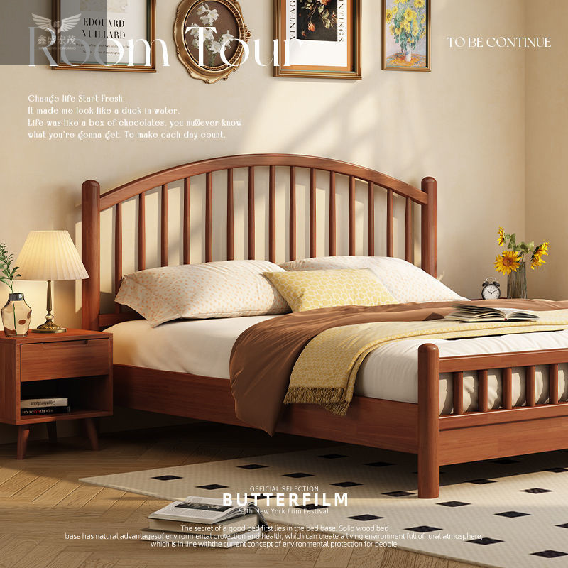 Cama de madera sólida nórdica moderna y minimalista apartamento dormitorio 1.5 doble dormitorio principal estilo japonés alquiler 1.5m cama Windsor
