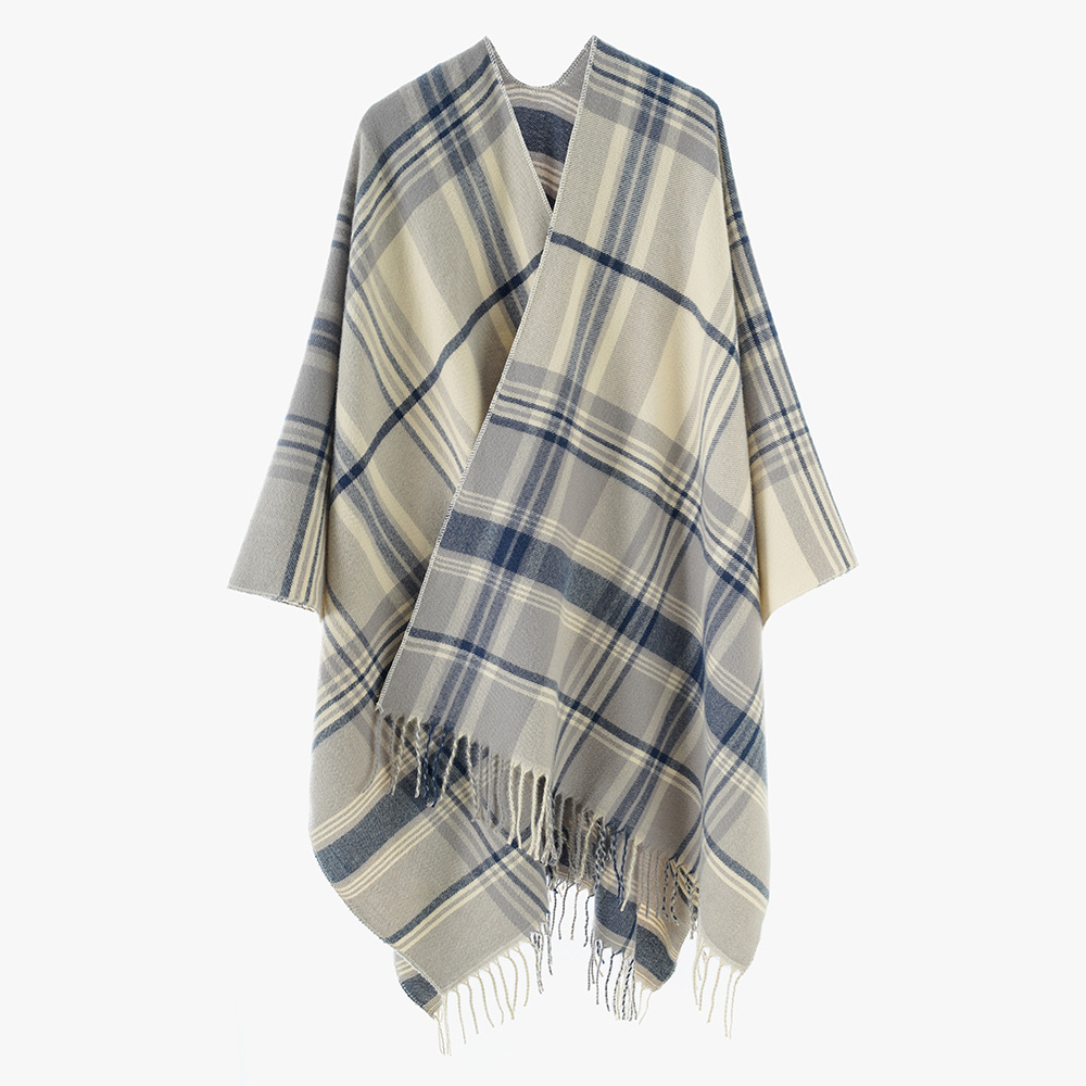 Otoño e Invierno cálido Plaid estilo británico de las mujeres borla moda split 2022 nuevo chal