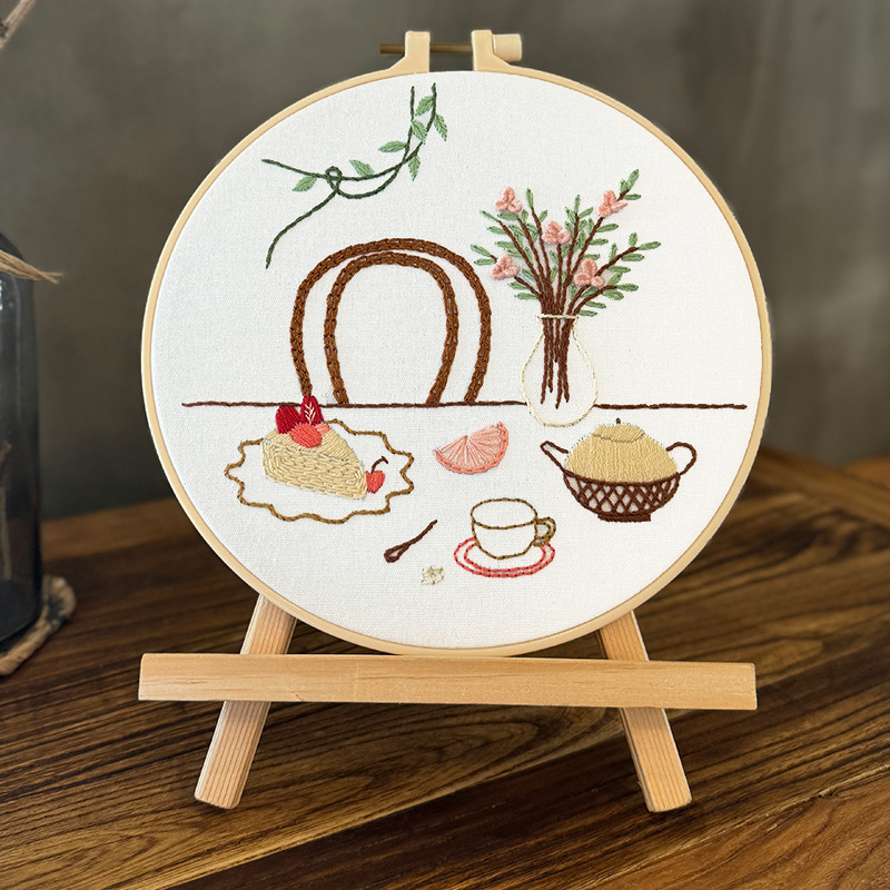 Lu bordado redondo tiempo de té de la tarde pintura colgante bordada a mano DIY material paquete de dibujos animados impresión infantil pintura colgante de pájaros