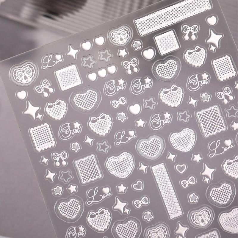 ホワイトレースラブネイルアートステッカー 5D レリーフ立体多用途レースネイルステッカージュエリー CA スタイル|undefined