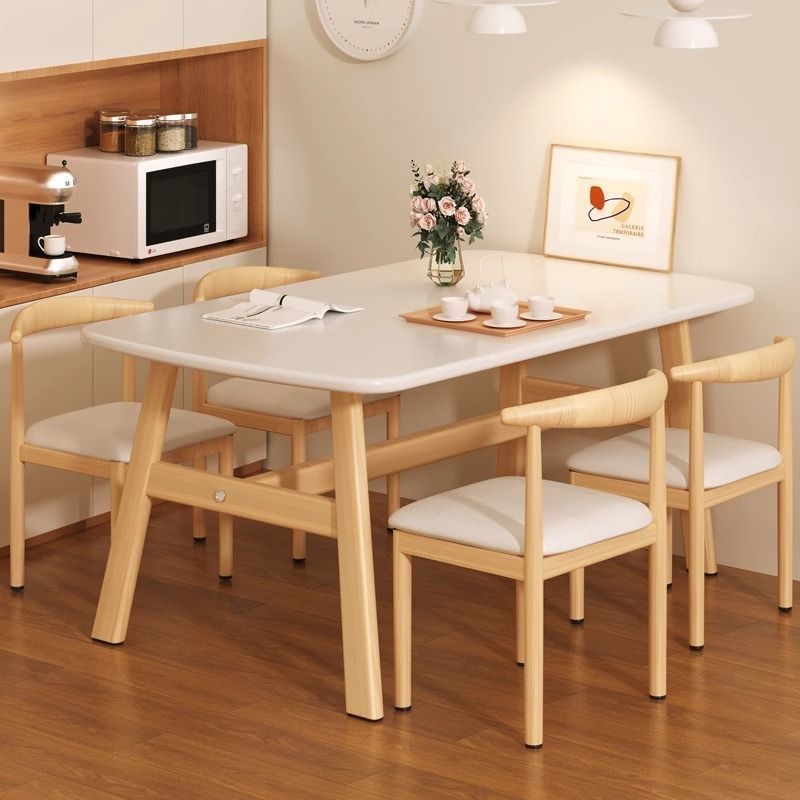 Small Apartment Modern Simple Rental House Dining Table Light Luxury Rectangular Table and Chair Set Simple