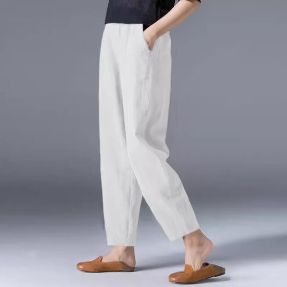 Middle-aged mother cotton and linen women's pants summer thin casual ramie pants 2024 new pants linen wide leg pants