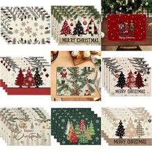 跨境亚马逊Temu圣诞节餐垫节日圣诞树亚麻餐垫餐厅隔热垫氛围布置