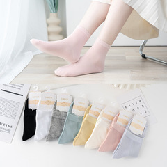 莫代爾棉春夏季襪子女士網眼薄款透氣純色襪子 中筒女襪廠家批發
