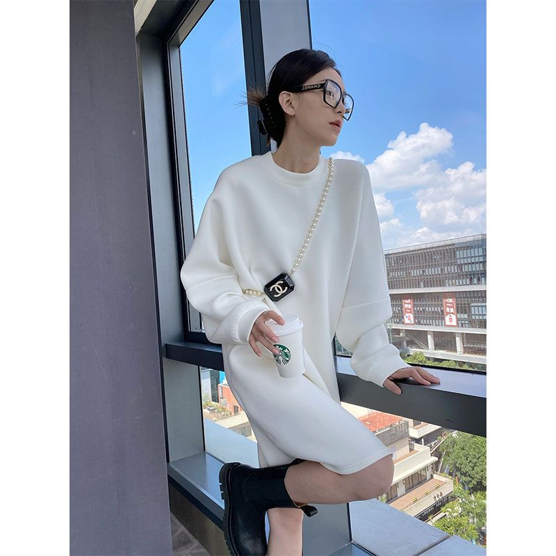 大码女装300斤感卫裙女秋冬简约宽松休闲中长款胖MM连衣裙ins|undefined