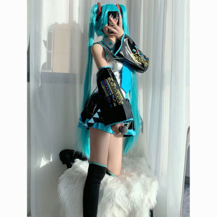 Hatsune Miku Cos Suit Miku Official Suit Japanese Girl Anime Silver Patent Leather Jk Women's Cosplay Suit