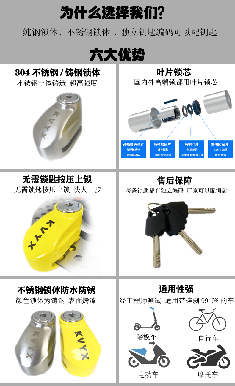 KVYX stainless steel disc brake lock motorcycle lock electric car lock battery car lock bicycle lock disc brake disc lock